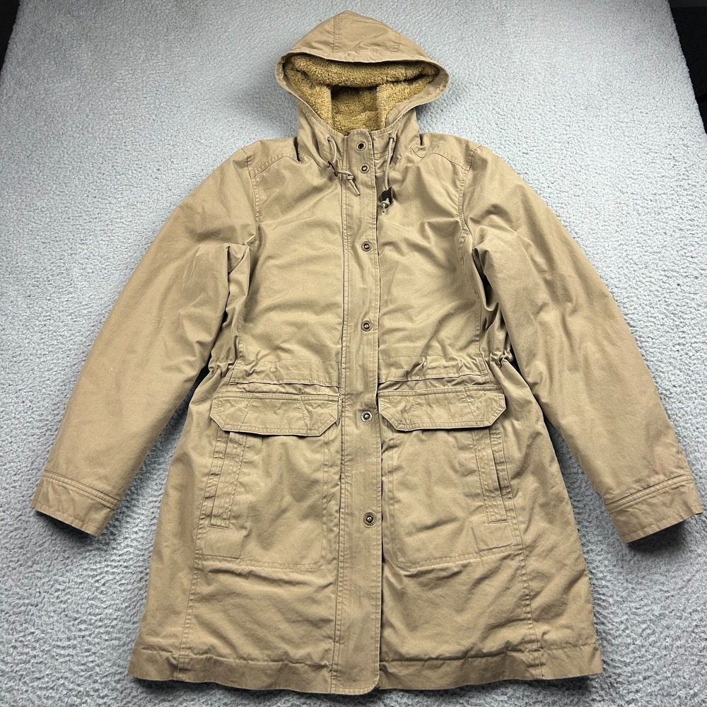 LL Bean Parka Jacket Womens Small Brown Quilted Sherpa Utility Barn Outdoor